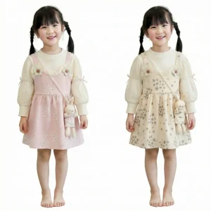 Children’s Clothing Girls Dress Spring and Models Fashion Baby Girl Autumn Skirt Floral Fake 2 Pieces to Send Rabbit