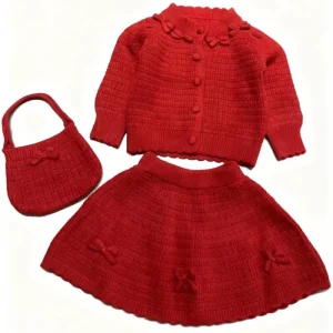 Children’s Clothing Girls’ Three Piece Set Autumn and Winter Knitted Cardigan Three Piece Set Girls’ Set