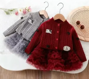 Children’s Clothing Girls Two piece Set Autumn and Winter Knitted Cardigan Two piece Set Girls’ Set