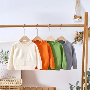 Children’s Clothing Spring Autumn Kids Tops Solid Color Casual Pullover Sweaters for Boy Girl