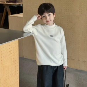 Children’s Cool Boys Winter New Fashion Letter Embroidered Baby Knitted Shirt Half High Collar Sweater