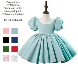 Children’s Costume Girls’ Birthday Solid Color Round Neck Puffy Princess Ball Gown Dress