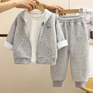 Children’s Cotton Hooded Zipper Sweater Suit for Boys and Girls Korean Style Autumn Baby Cardigan Sports Clothing