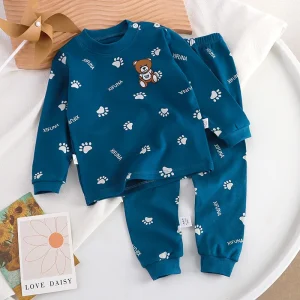 Children’s Cotton Polka Dot Underwear Sets for Boys Girls Spring Autumn Long Sleeve Tops Pants Home Wear Moisture