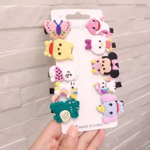 Children’s Cute Cartoon Silicone Set Baby Safety Color Soft Duckbill Clip Princess Hair Accessories
