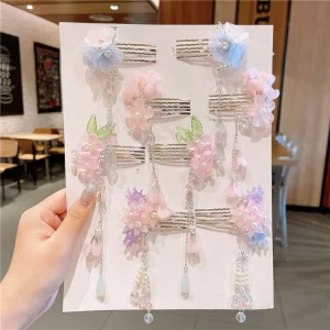 Children’s Cute Kids Metal Hairclip Set Hair Clip Accessories Set Classical Chinese Traditional Flower Hairpins Set for Girls