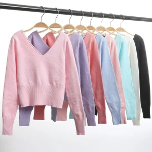 Children’s Dance Sweater Autumn and Winter Shawl Long sleeved Warm up Dance Wear Ballet Dance Sweater Girls V Neck Sweater