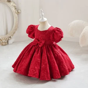 Children’s Dress Girl’s First Birthday Princess Style Flower Girl Elegant Puffy Tulle Red Formal Dress