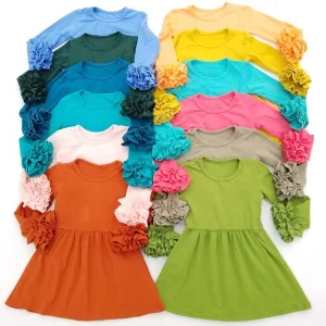 Children’s Dress Girl’s Triple Ruffle Long-sleeve Dress Girl Solid Color Cotton Dresses Customized