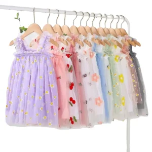 Children’s Dresses Suspenders Girls’ Tutu Lace Dresses Embroidered Sweet Kid Princess Dress