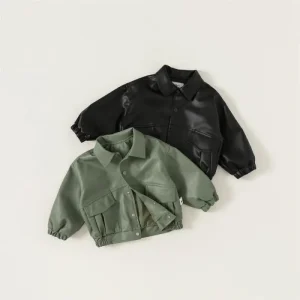 Children’s Fall Coat Unisex Kids Solid Color Jacket Biker Punk Coat Clothes Baby Boy Jacket