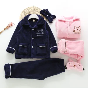 Children’s Flannel Pajamas Set Boys Girls Autumn Soft Thermal Warm Sleepwear Kids Home Wear Toddler PJS Suit (3 12 Years)