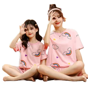 Children’s Girls Shortsleeve Pajamas Parent Child Pajama Spring Summer