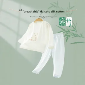 Children’s Infant Boys Girls Summer Moisture wicking Tianzhu Fiber Nine point Sleeve Home Suit Underwear Set