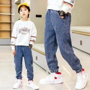 Children’s Jeans for Boys Spring Autumn New Style Various Sizes Long Trousers with Elastic Cuffs for Children