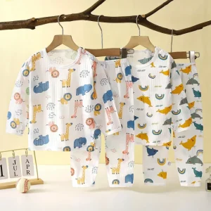 Children’s Korean Style Pure Cotton Homewear Set Summer Long Sleeve Pajamas Thin Air Conditioning Clothes Boys Girls