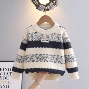 Children’s Korean style Softened Fleece Pullover Sweater Boys Winter Thickened Top Versatile Fall Winter Boys