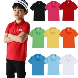 Children’s Lapel Short Sleeve Summer T-shirt Unisex Children’s Solid Color Polo Shirt