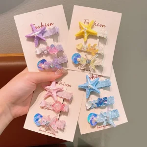 Children’s Mermaid Princess Hair Clip with Pearl for Girls Handmade Cartoon Style Hair Accessories