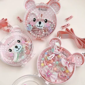 Children’s Necklace Set Bracelet Ring Earrings Accessories Princess Beaded Jewelry Hair Clip Hair Rope Suspenders Set