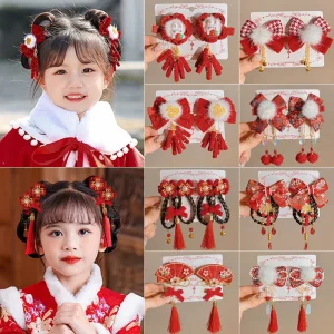 Children’s New Year Hair Accessories Cute Baby Bow Chinese Style Hairpin for Girl Han Chinese Clothing Wear
