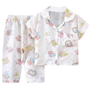 Children’s Pajamas Summer Thin Set Short Sleeve Cartoon Girls Sleepwear Toddler Pajamas