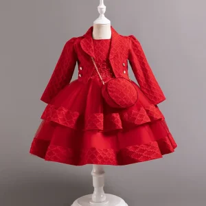 Children’s Princess Dress for Girls Fancy Set Lace Lolita Style Knee-Length Ball Gown Birthday Party Trend Net Red