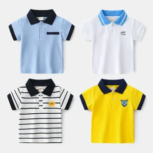 Children’s Printed Polo Shirt Summer Cartoon Style Boys’ and Girls’ Short sleeved Top Baby Polo Shirt