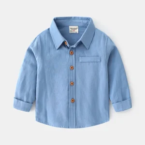 Children’s Pure Cotton Shirt Boys’ Casual Children’s Shirt Boys’ Long Sleeved Solid Color Shirt