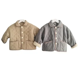 Children’s Quilted Jacket Turn-down Collar for Keep Warm for Boys’ Fleece Winter Coat