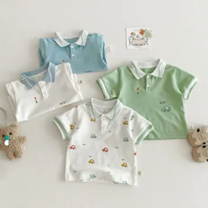 Children’s Short Sleevd Polo Shirt Summer Top for Boys Baby Pullover in Cotton T shirts for Kids Clothes