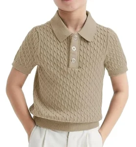 Children’s Short Sleeved Pullover T Shirt for Boys Twisted Flower Knitted Polo Shirt Sweater Clothing
