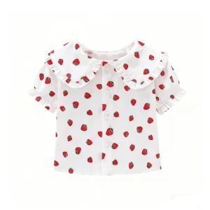 Children’s Short Sleeved Shirts with New Summer Doll Lapels for Girls Casual Cute Style Little Girls Polo Shirt