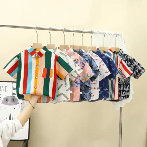 Children’s Short sleeved Shirt Summer Boys Thin Baby Shirt Large Children Cotton Shirt