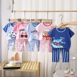 Children’s Sleep Set New Summer Style Pure Cotton Comfortable Boys’ and Girls’ Summer Children’s Sleepwear