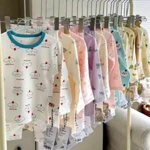 Children’s Sleepwear Set With Pure Cotton Cartoon Printing 2 Piece Set Girls’ Long Sleeved Warm Sleepwear