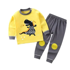 Children’s Soft Breathable Cotton Velour Print Pajamas Suit for Spring Cute Toddler Design