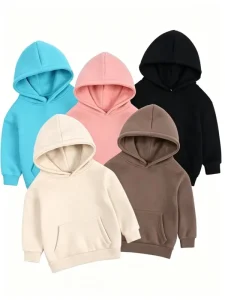 Children’s Solid Color Hoodie 100% Organic Cotton Spandex Hooded Front Pocket Boys Hooded Sweatshirt