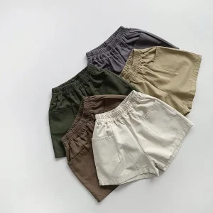 Children’s Solid Colour Shorts Summer New Boys Girls Casual Trousers Cotton Baby Pants Kids Clothes