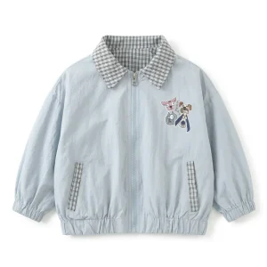 Children’s Spring Autumn Coat New Style Reversible Cartoon Prints Korean style Plaid Jacket Brushed Fabric Zip up Closure Boys