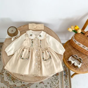 Children’s Suit Autumn Baby Girl Embroidery Top Sleeveless Dress Fashion Kids Clothes