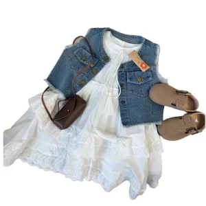 Children’s Suit Fashion Washed Vest Set Summer New Fashion Girls’ Dress Two piece Set for Girls Set