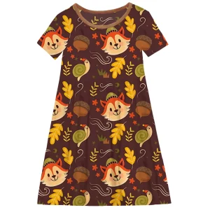 Children’s Summer Formal Dress Girl Party Wear with Western Custom Printed Design Short Sleeve Cotton