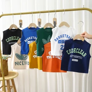 Children’s Summer Quick drying Tie Dye Printed Top Sports Thin Wide Shoulder Vest Boys Sleeveless T-shirt Breathable Small