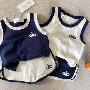 Children’s Summer Set Boys and Girls Baby Sleeveless Top and Shorts 2 Piece Suit Sports Kid Clothes