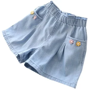 Children’s Summer Shorts Baby Girls Bow Lace Denim Shorts New Teens Cotton Thin Hot Pants