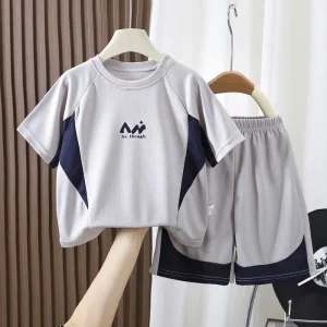 Children’s Summer Sportswear Set Boys Quick dry Mesh 2 Piece Outfit Breathable Logo Design