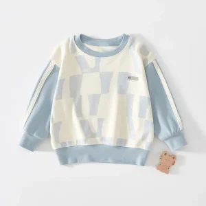 Children’s Sweater New Spring Clothing Casual Plaid Modal Boys’ and Girls’ Simple Pullover Top