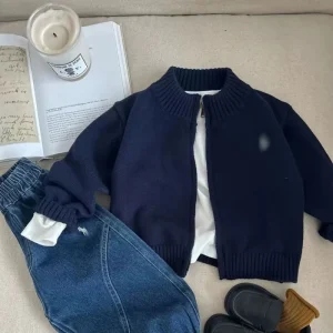 Children’s Sweater Winter Boys Children’s Striped Sweater Autumn Cardigan Girls and Boys Solid Color Sweater Coat