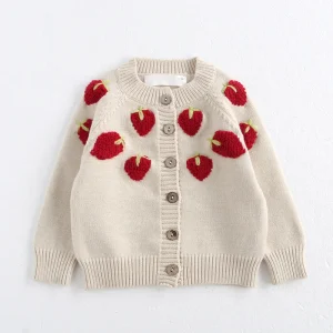 Children’s Sweaters Winter Kids Girls Strawberry Sweater Cardigan